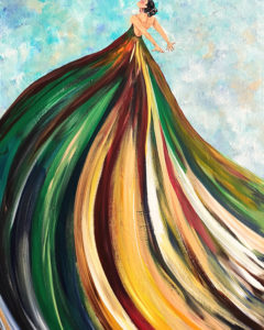 Frau in langem Kleid