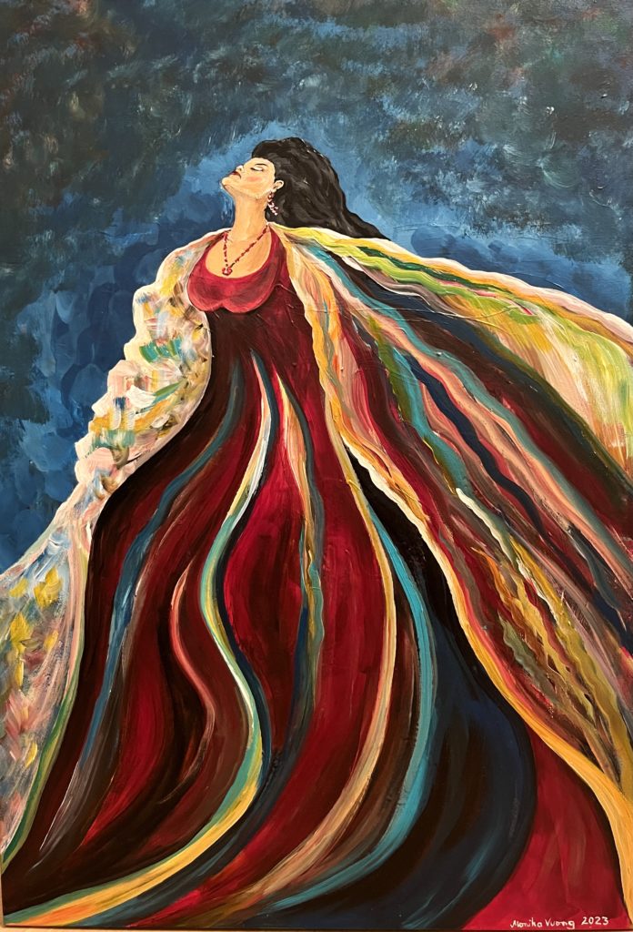 Frau mit wehender Kleidung